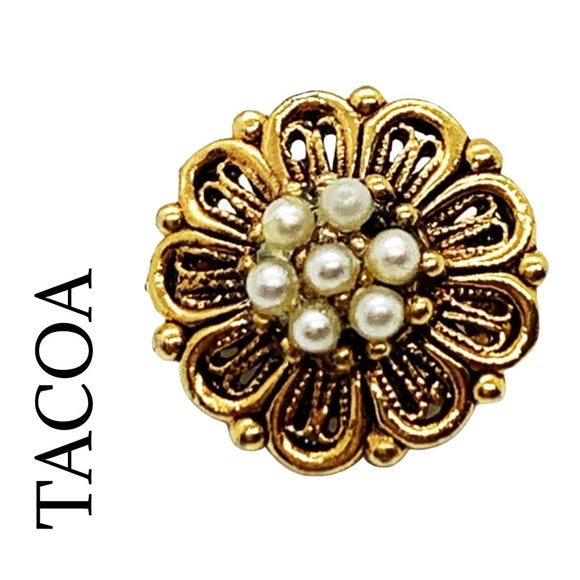Tacoa Vintage Gold Plated Dainty Pearl Brooch/Pin - Picture 1 of 8